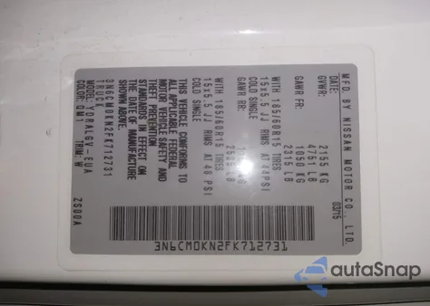 2015 Nissan Nv200 Sv из США, поврежденный, VIN 3N6CM0KN2FK712731